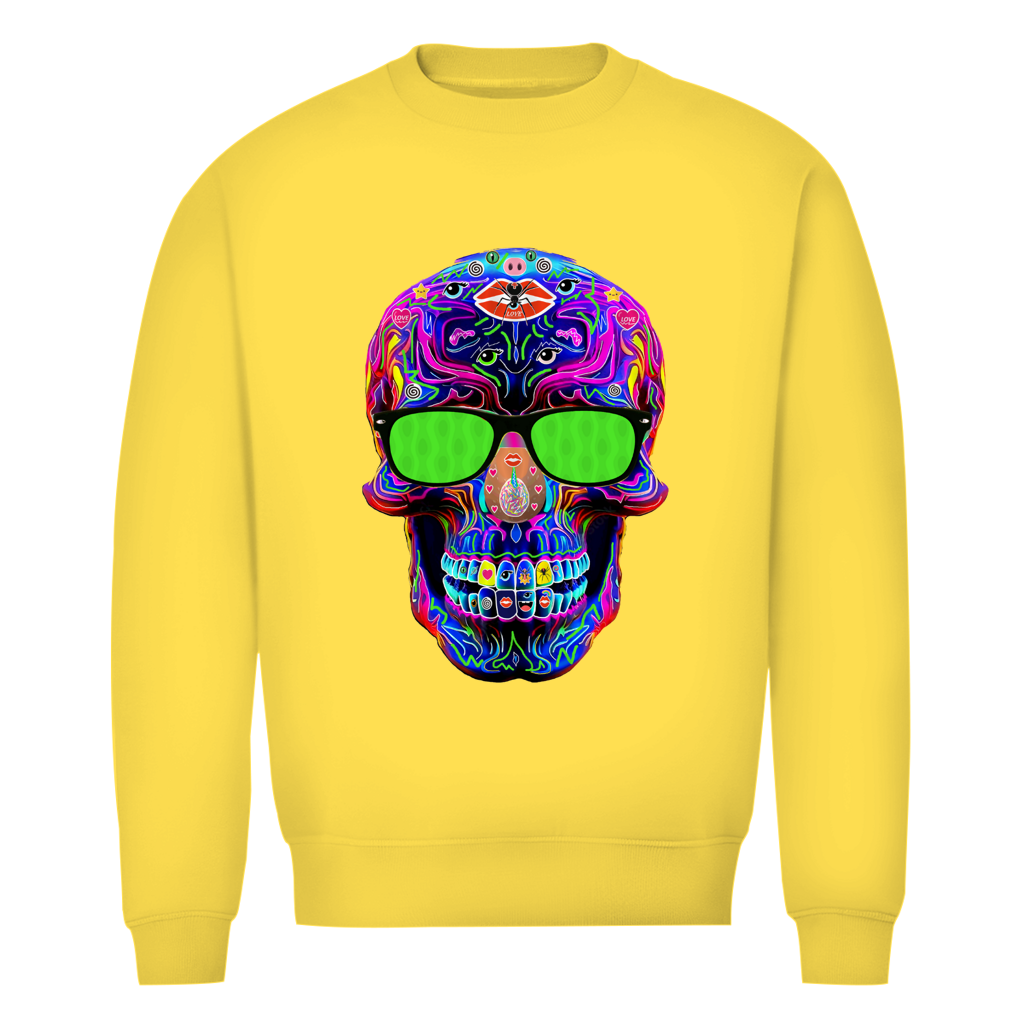 Herren Premium Bio Sweatshirt Skull with green Glasses