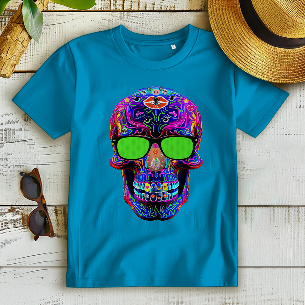 Damen Premium Bio T-Shirt Skull with green Glasses