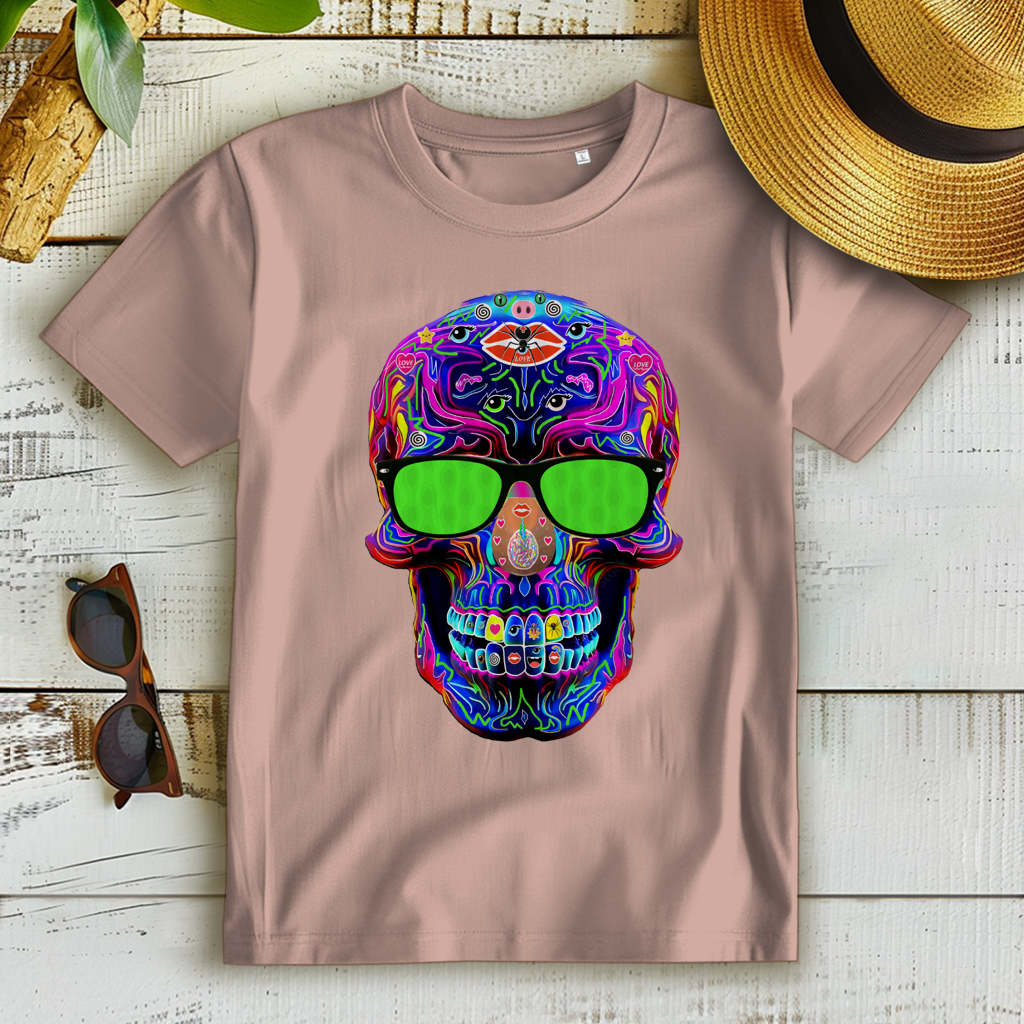 Damen Premium Bio T-Shirt Skull with green Glasses