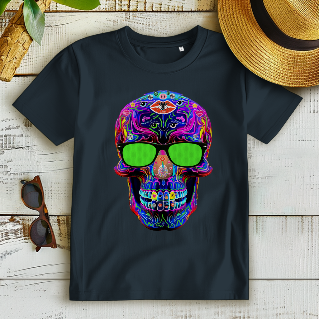 Damen Premium Bio T-Shirt Skull with green Glasses