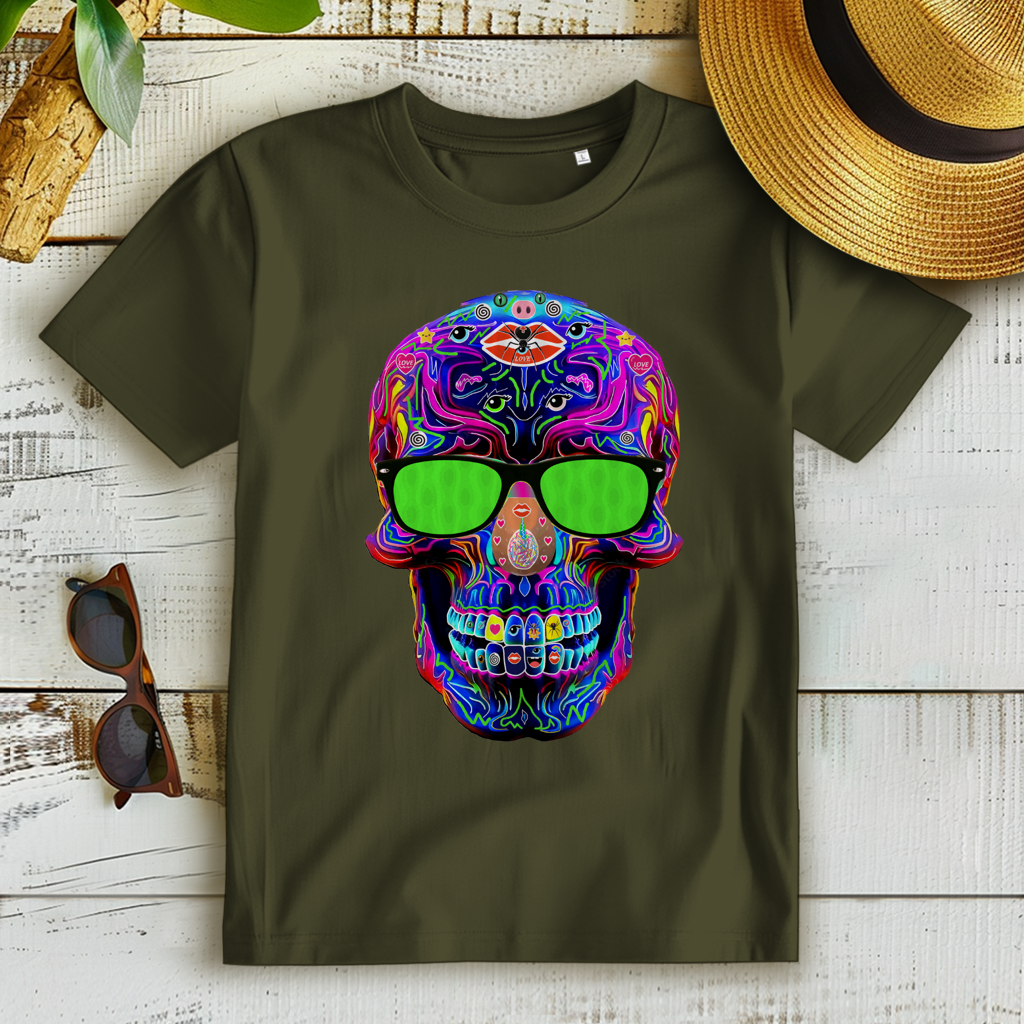 Damen Premium Bio T-Shirt Skull with green Glasses
