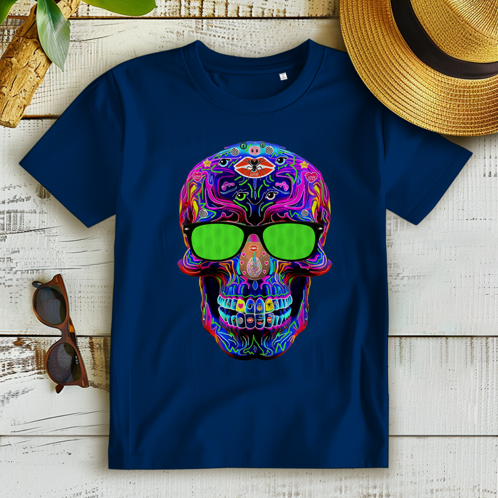 Damen Premium Bio T-Shirt Skull with green Glasses