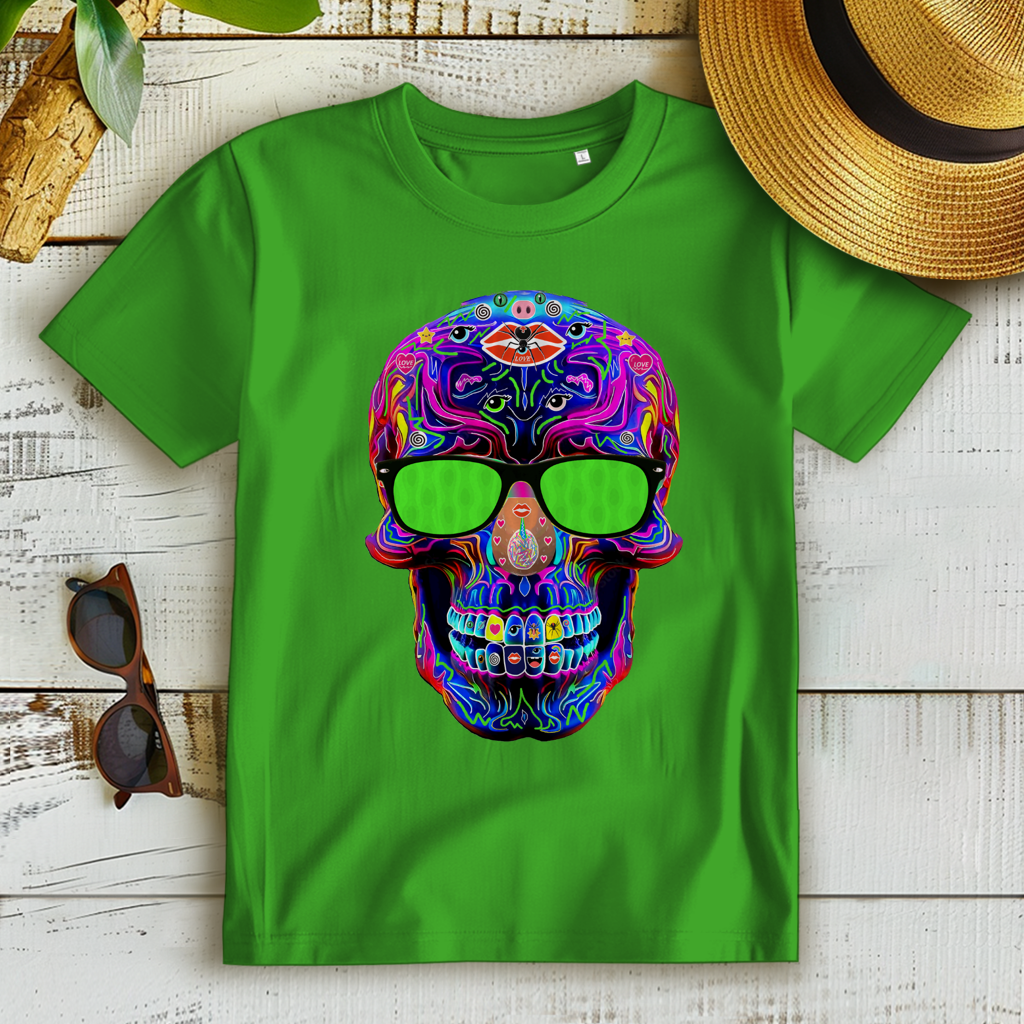 Damen Premium Bio T-Shirt Skull with green Glasses