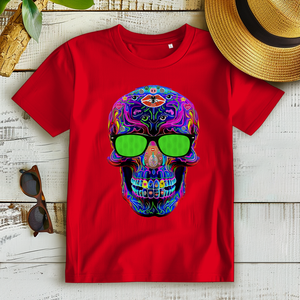 Damen Premium Bio T-Shirt Skull with green Glasses