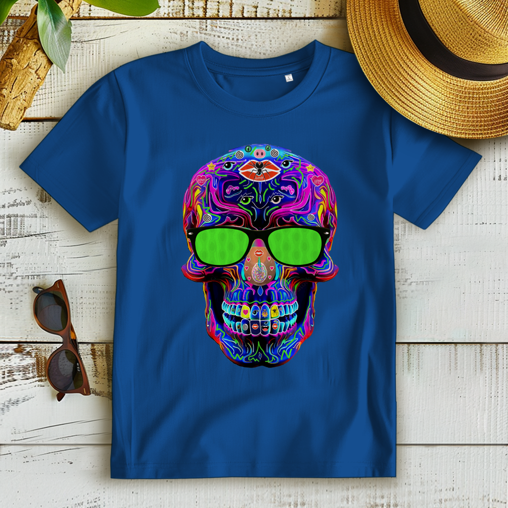 Damen Premium Bio T-Shirt Skull with green Glasses