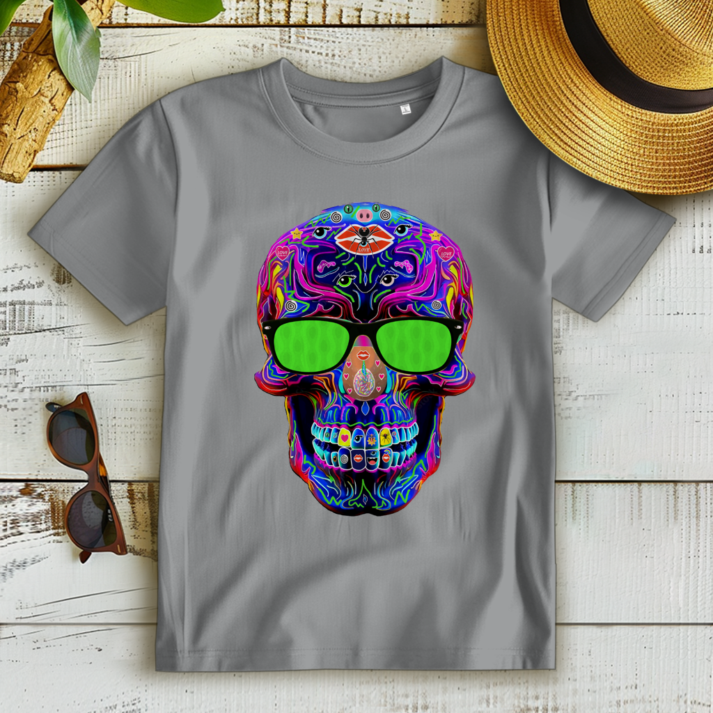 Damen Premium Bio T-Shirt Skull with green Glasses