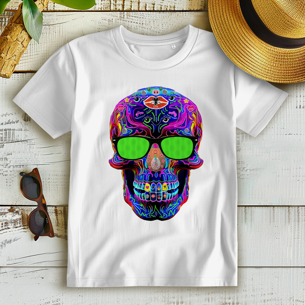 Damen Premium Bio T-Shirt Skull with green Glasses