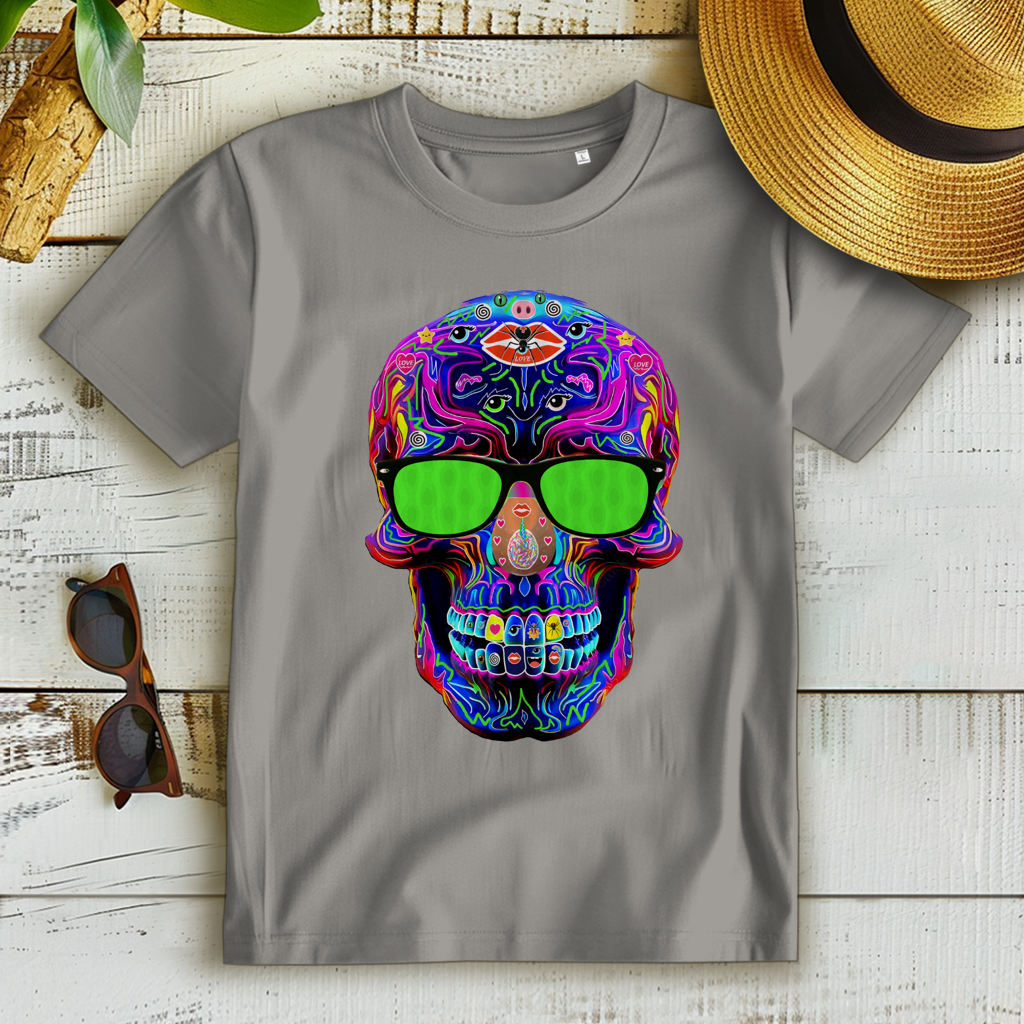Damen Premium Bio T-Shirt Skull with green Glasses