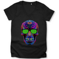 Damen Premium Bio V-Neck T-Shirt Skull with green Glasses