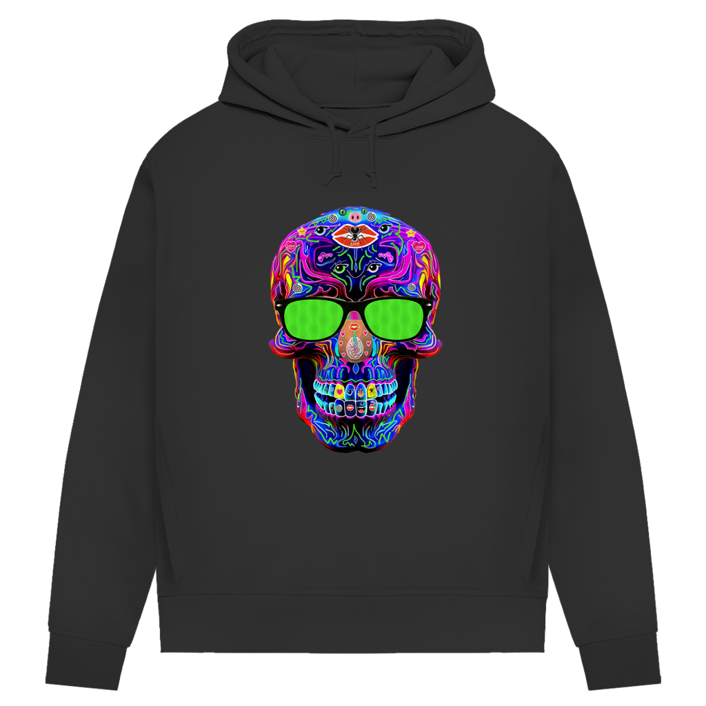 Damen Premium Bio Hoodie Skull with green Glasses