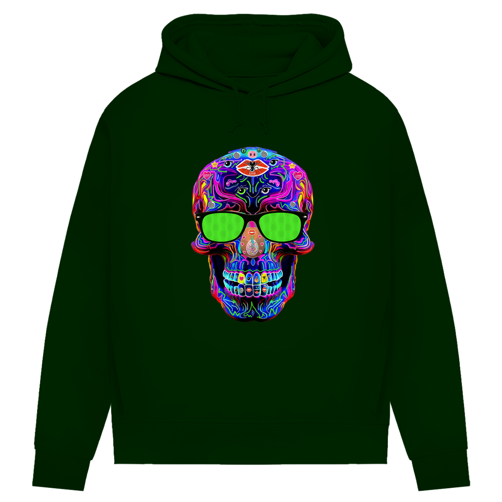 Damen Premium Bio Hoodie Skull with green Glasses