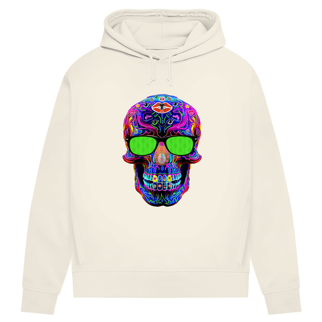 Damen Premium Bio Hoodie Skull with green Glasses
