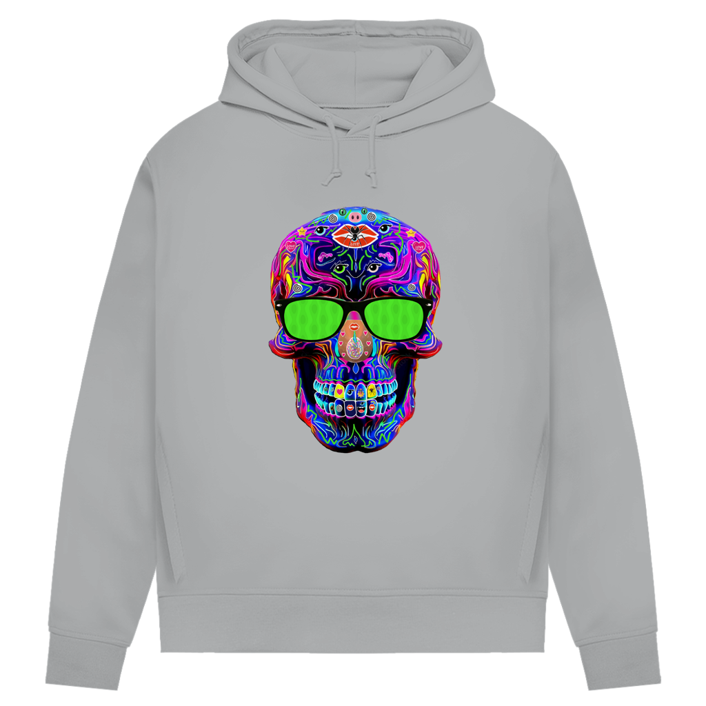 Damen Premium Bio Hoodie Skull with green Glasses