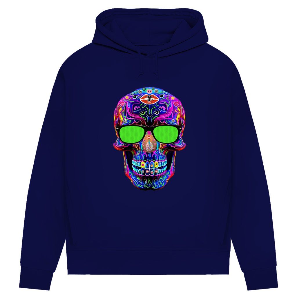Damen Premium Bio Hoodie Skull with green Glasses