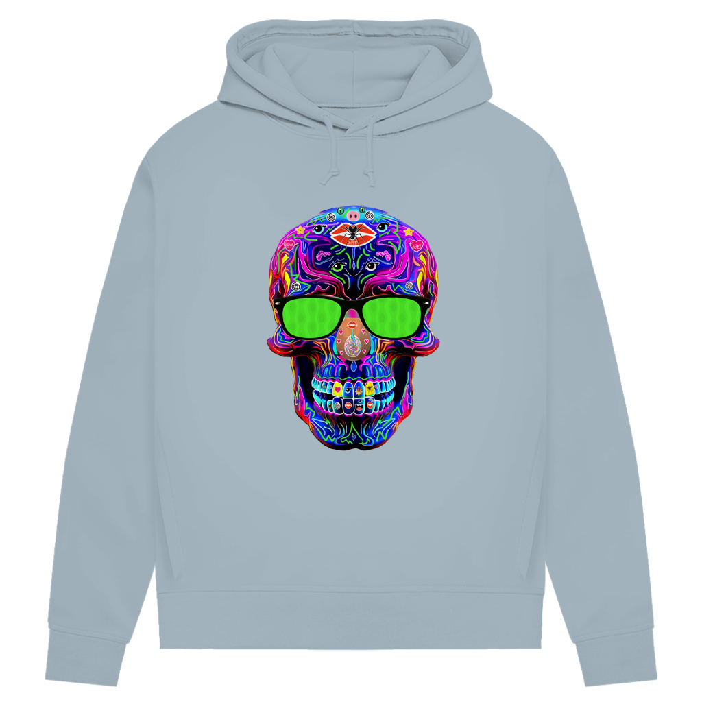 Damen Premium Bio Hoodie Skull with green Glasses