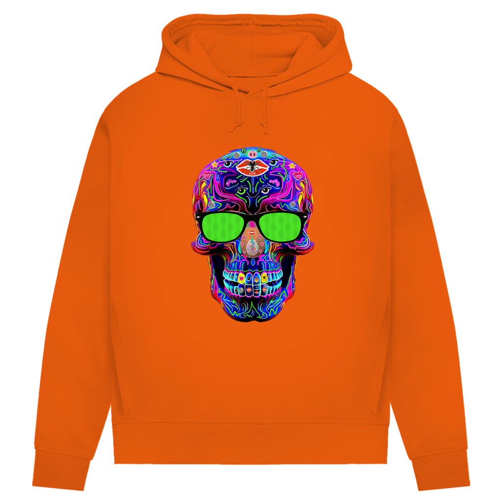 Damen Premium Bio Hoodie Skull with green Glasses