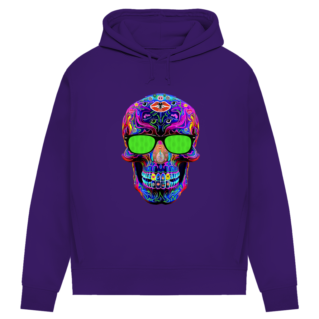 Damen Premium Bio Hoodie Skull with green Glasses