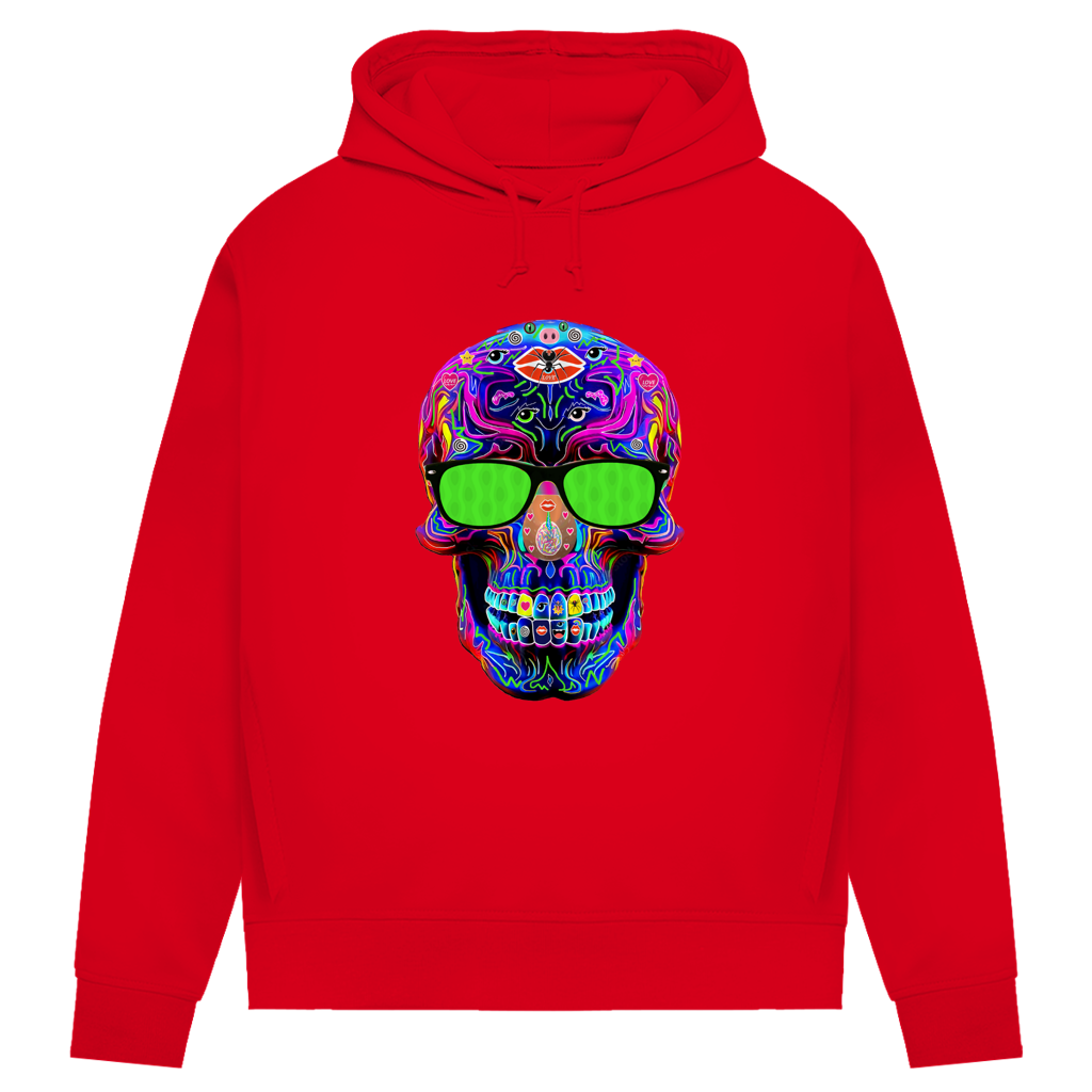 Damen Premium Bio Hoodie Skull with green Glasses