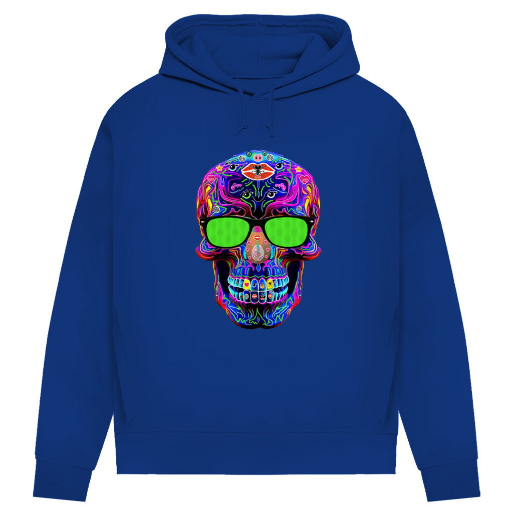 Damen Premium Bio Hoodie Skull with green Glasses