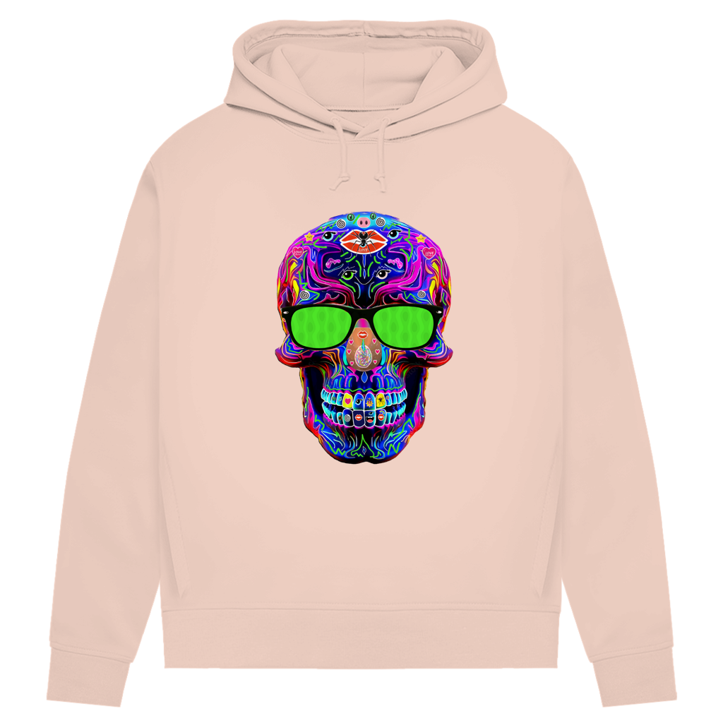 Damen Premium Bio Hoodie Skull with green Glasses