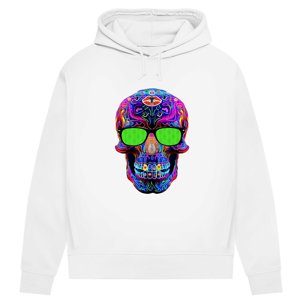 Damen Premium Bio Hoodie Skull with green Glasses