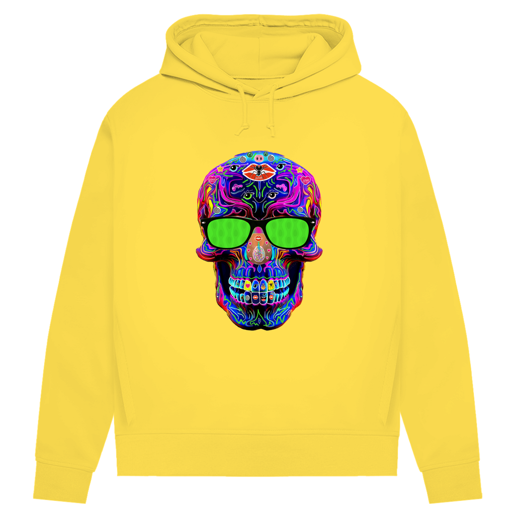 Damen Premium Bio Hoodie Skull with green Glasses