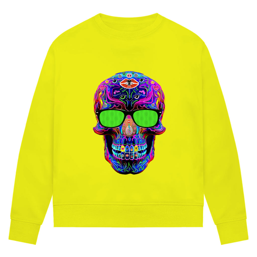 Damen Premium Bio Sweatshirt Skull with green Glasses