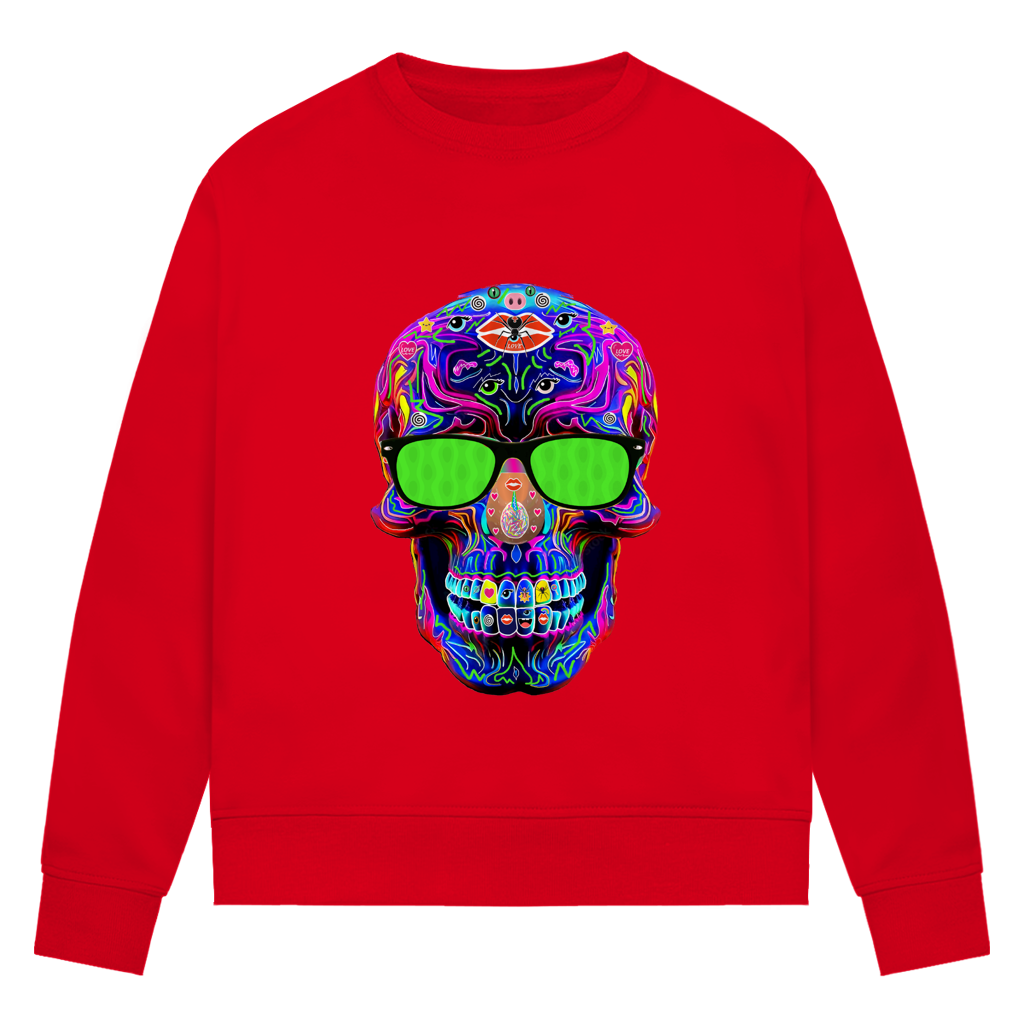 Damen Premium Bio Sweatshirt Skull with green Glasses