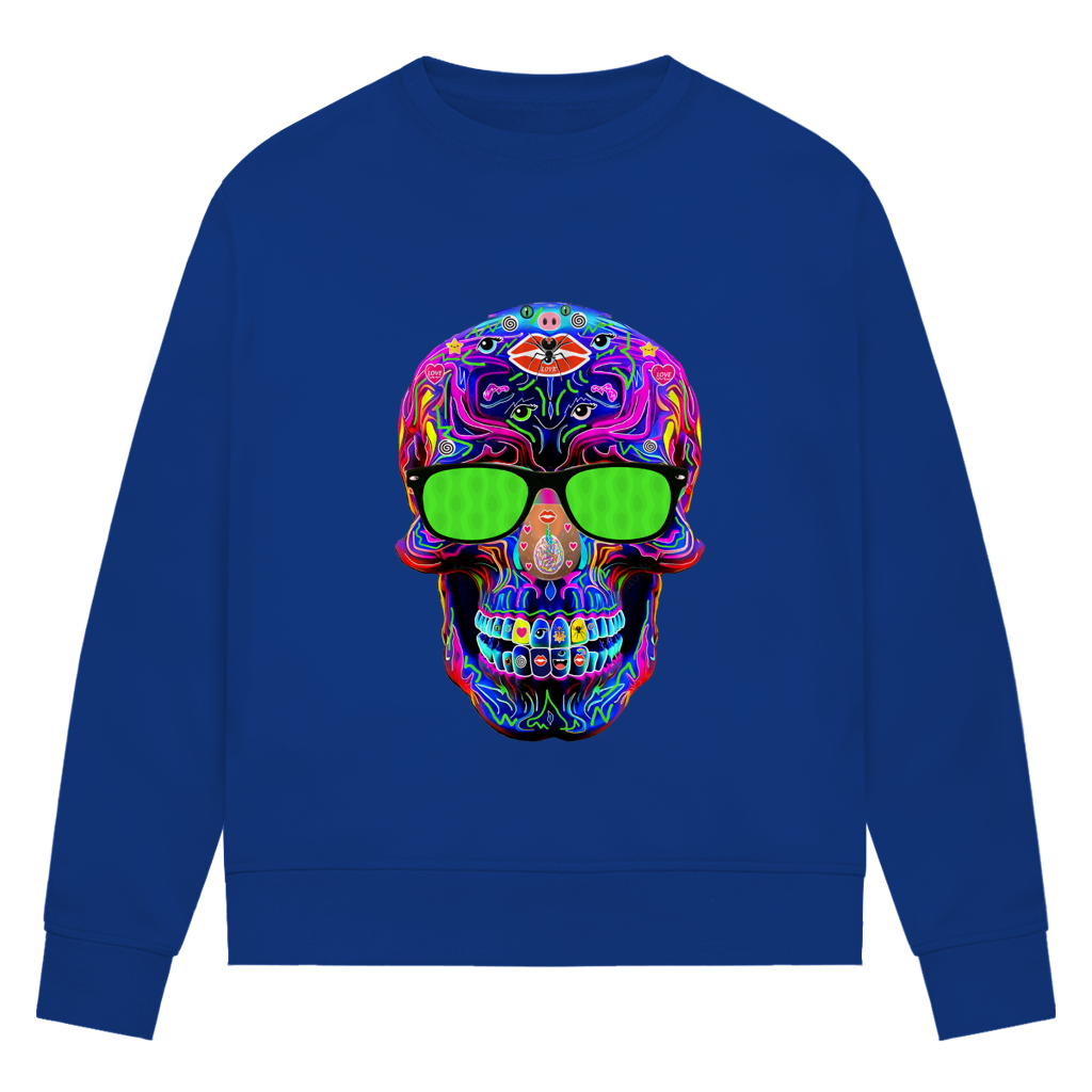 Damen Premium Bio Sweatshirt Skull with green Glasses