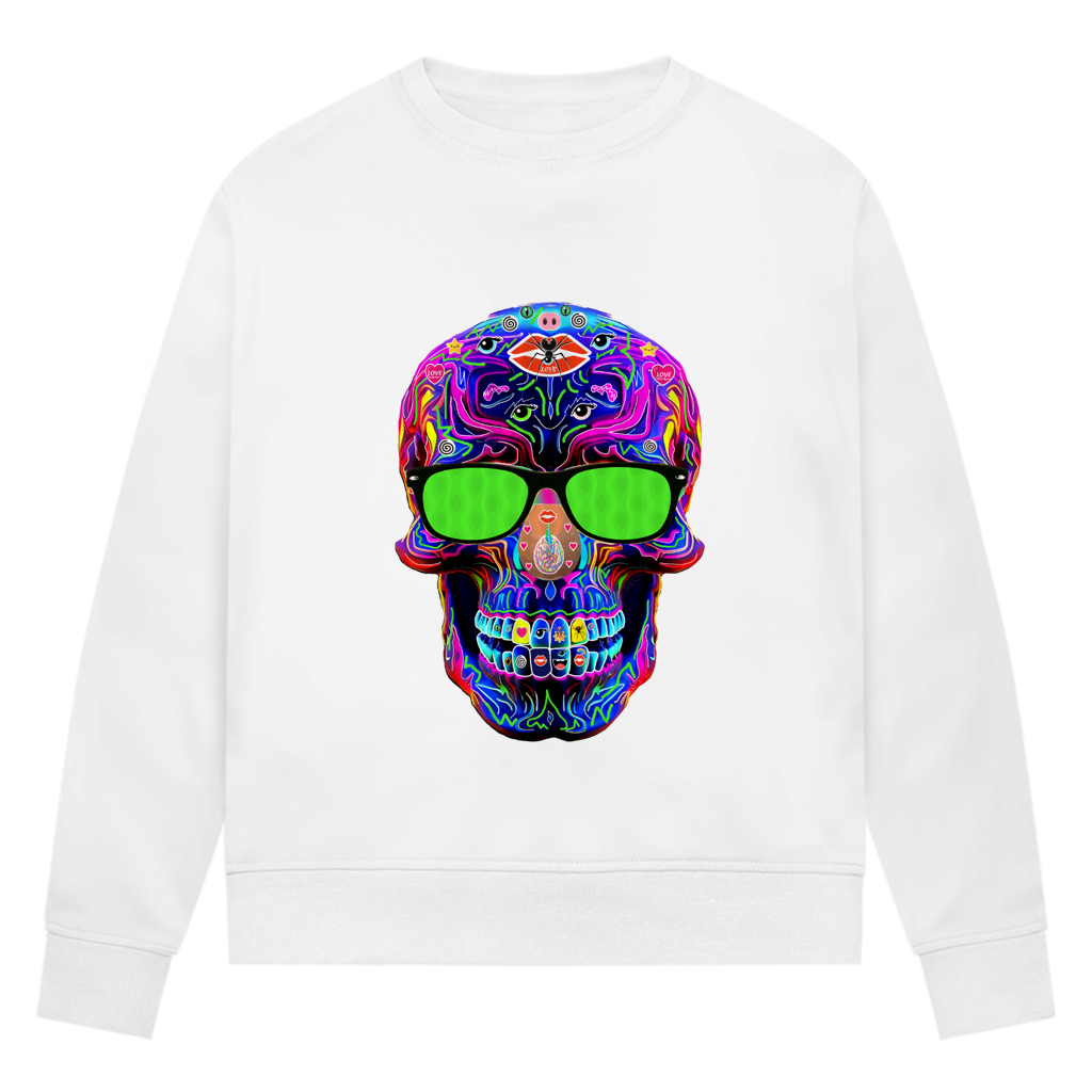 Damen Premium Bio Sweatshirt Skull with green Glasses