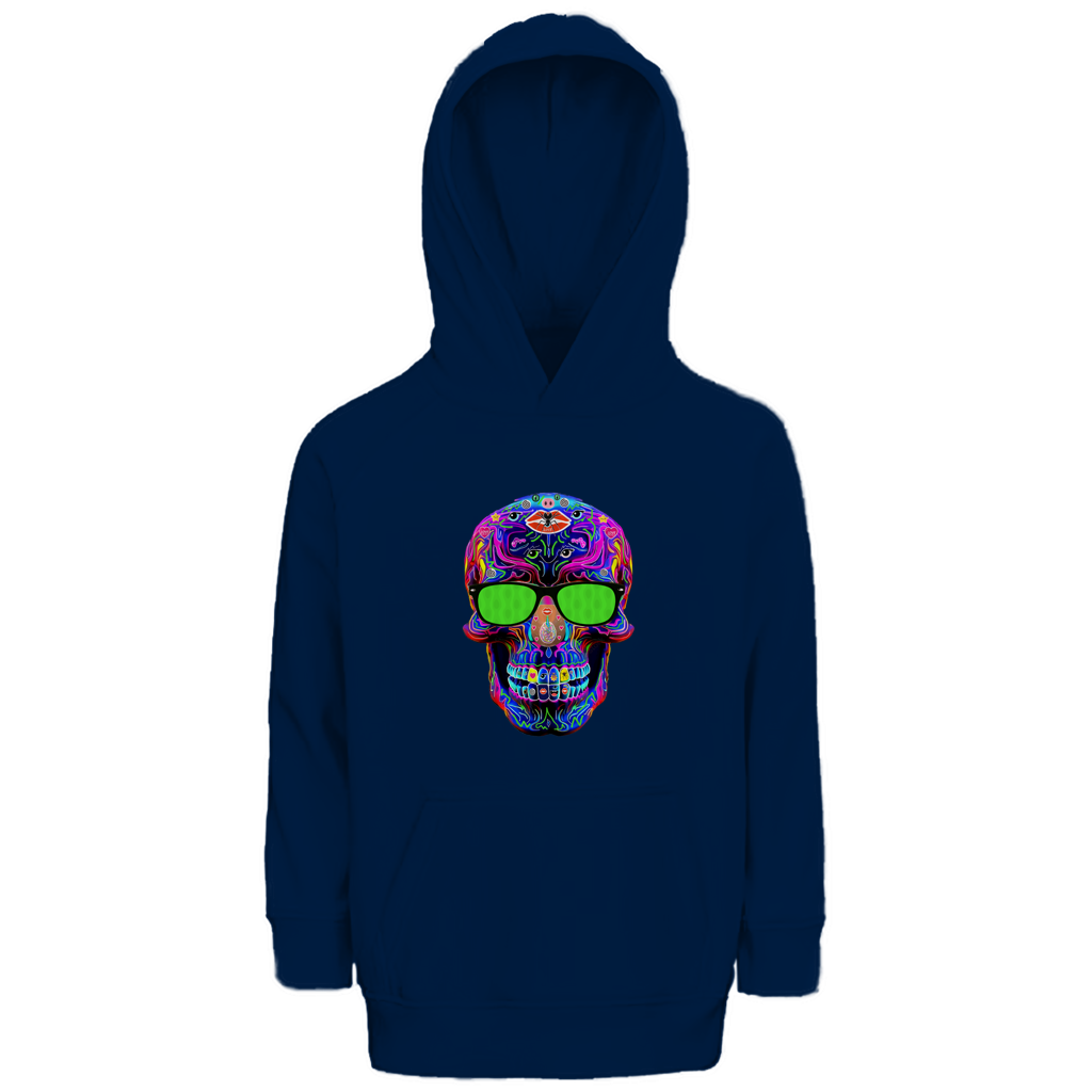 Kinder Premium Bio Hoodie Skull with green Glasses