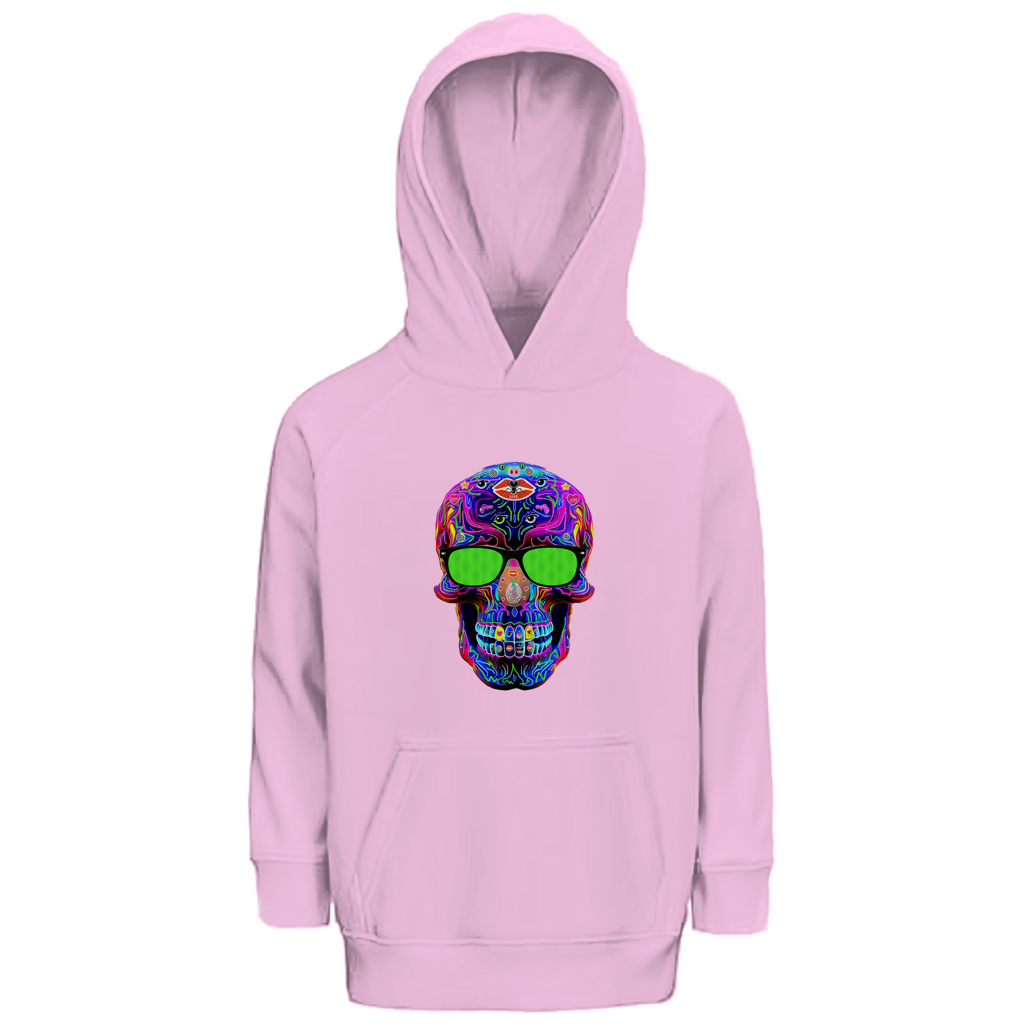 Kinder Premium Bio Hoodie Skull with green Glasses