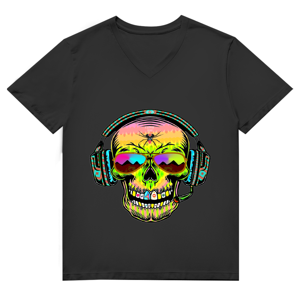 Herren Premium Bio V-Neck T-Shirt Skull Musik