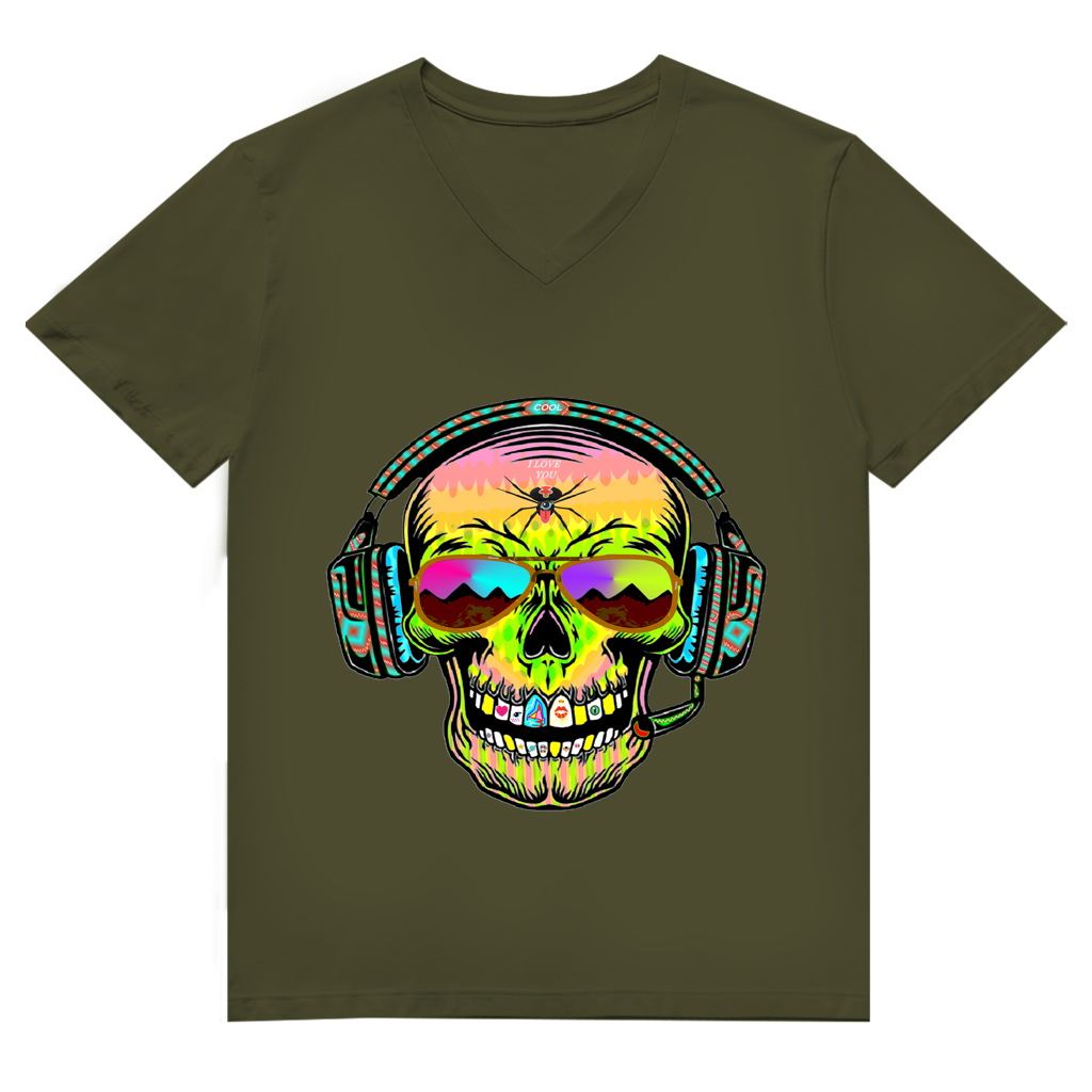 Herren Premium Bio V-Neck T-Shirt Skull Musik