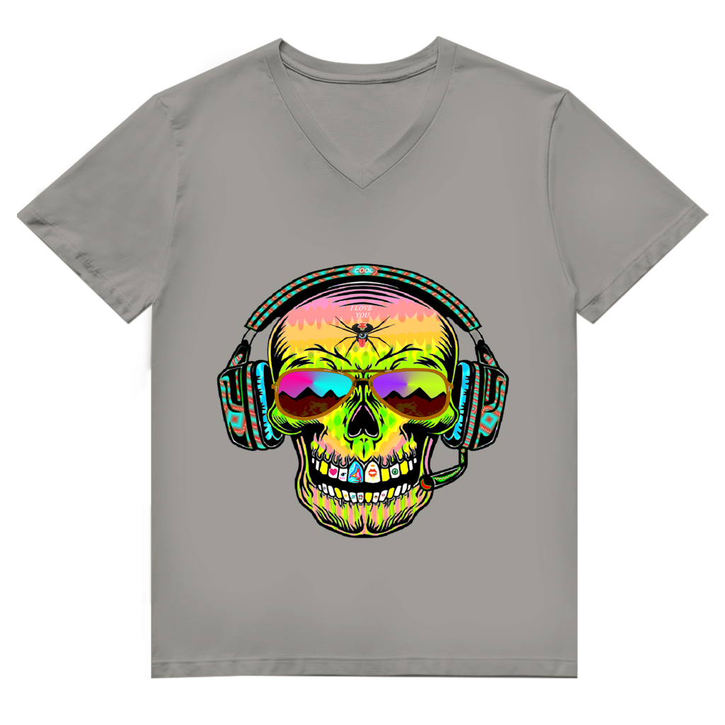 Herren Premium Bio V-Neck T-Shirt Skull Musik