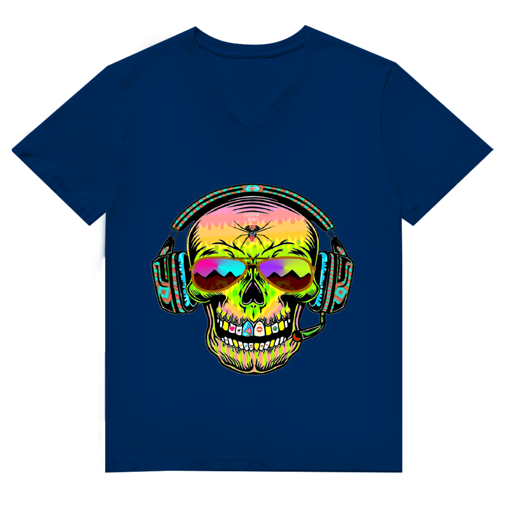 Herren Premium Bio V-Neck T-Shirt Skull Musik