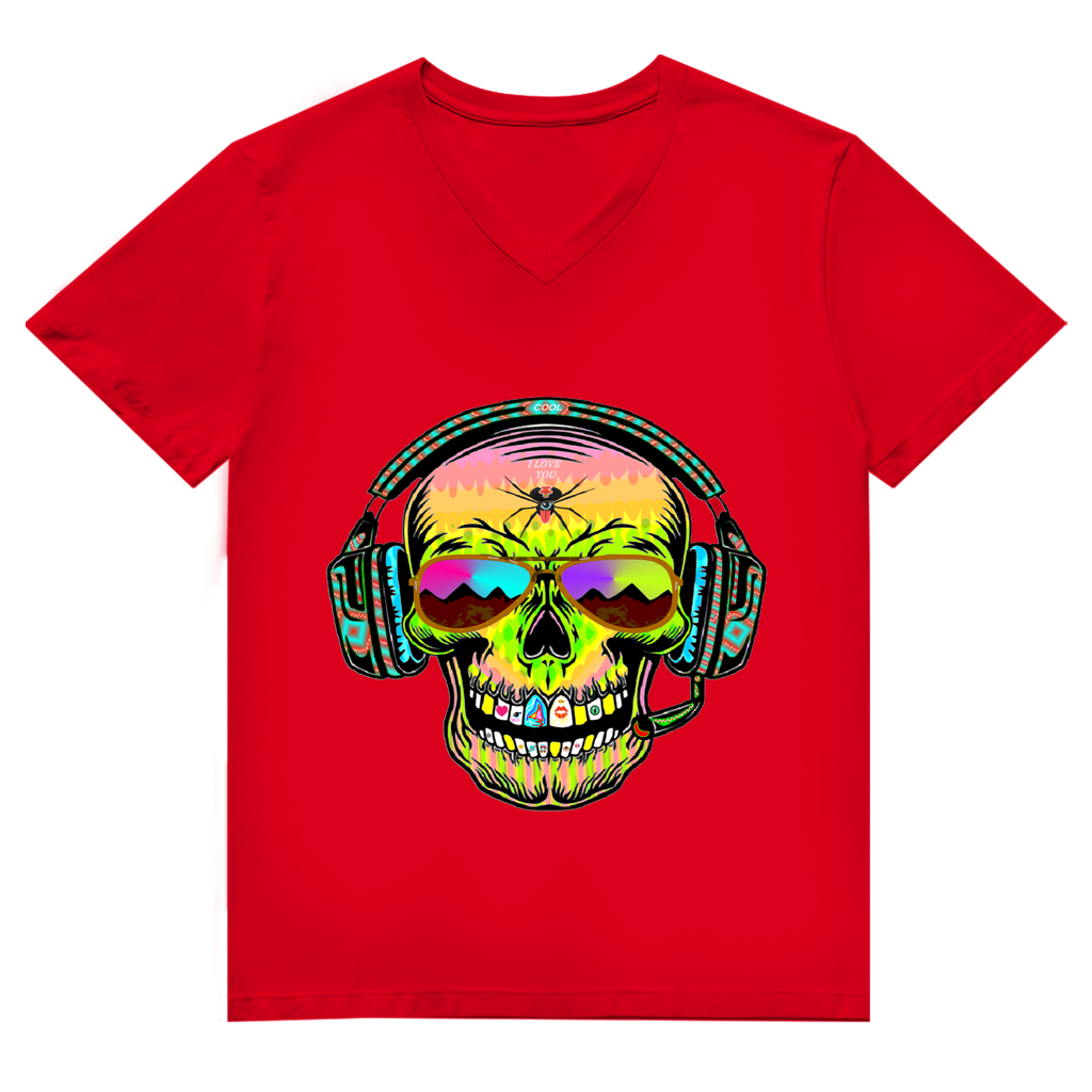 Herren Premium Bio V-Neck T-Shirt Skull Musik