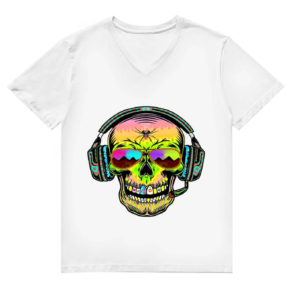 Herren Premium Bio V-Neck T-Shirt Skull Musik