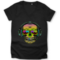 Damen Premium Bio V-Neck T-Shirt Skull Musik