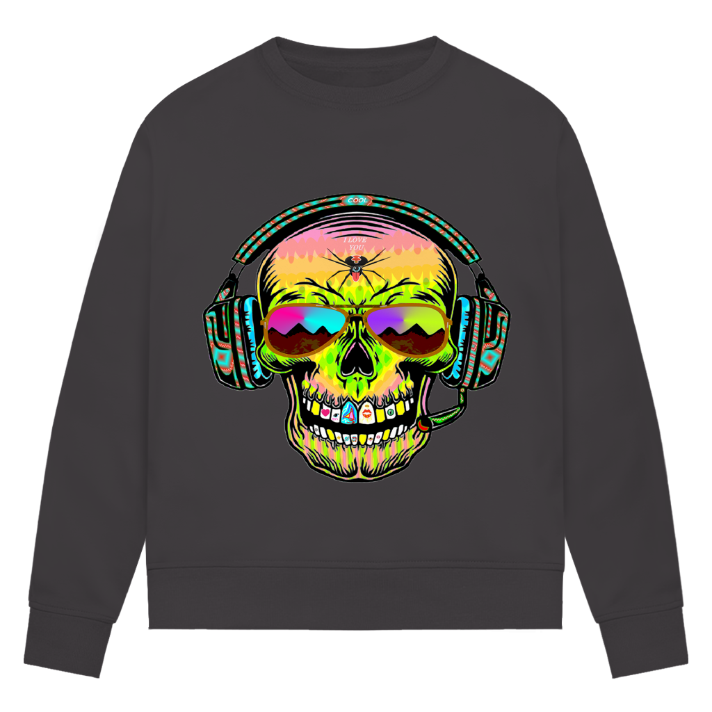 Damen Premium Bio Sweatshirt Skull Musik