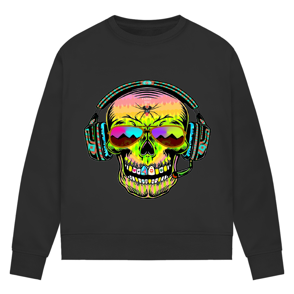 Damen Premium Bio Sweatshirt Skull Musik
