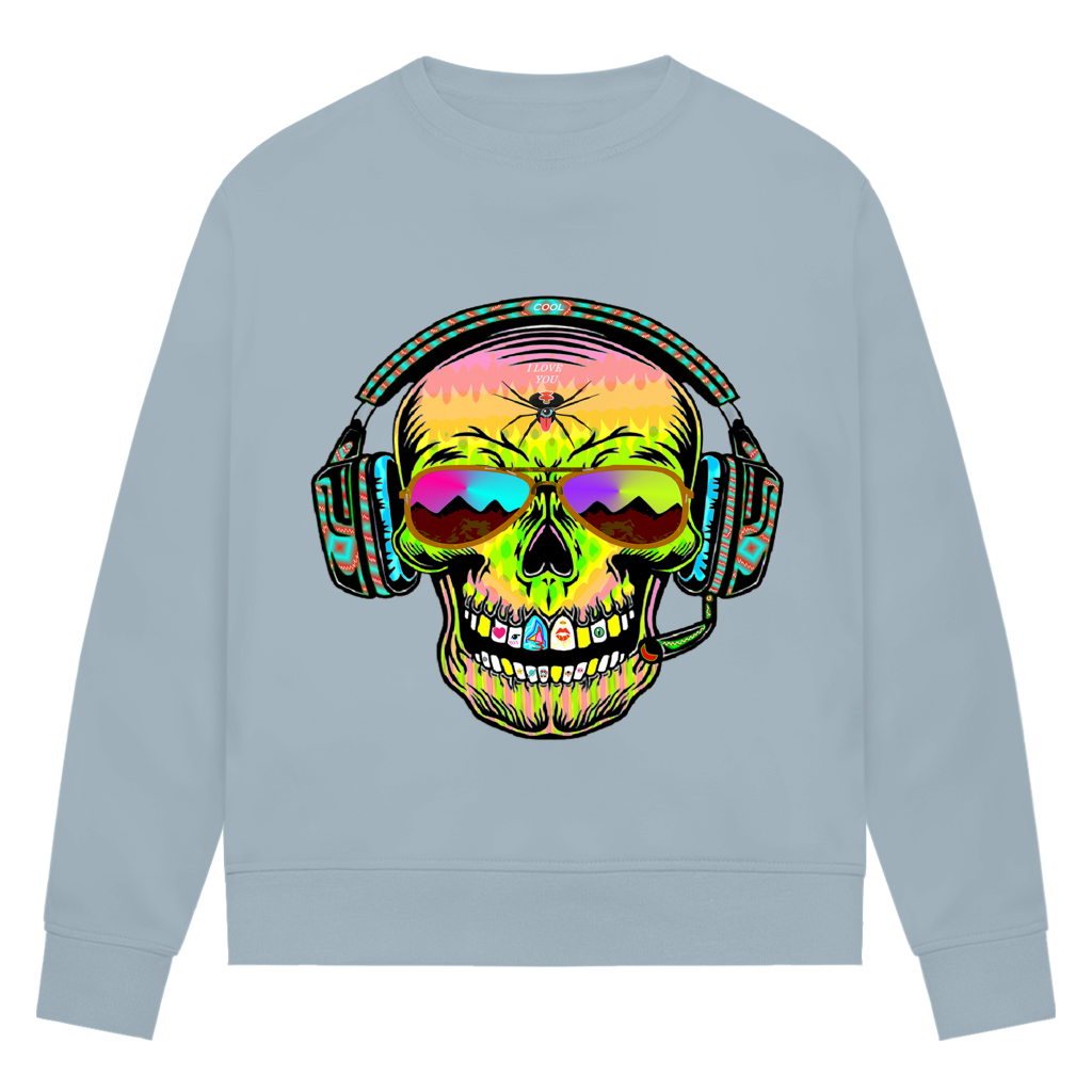 Damen Premium Bio Sweatshirt Skull Musik