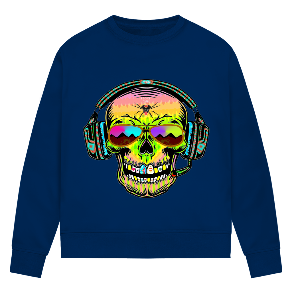Damen Premium Bio Sweatshirt Skull Musik