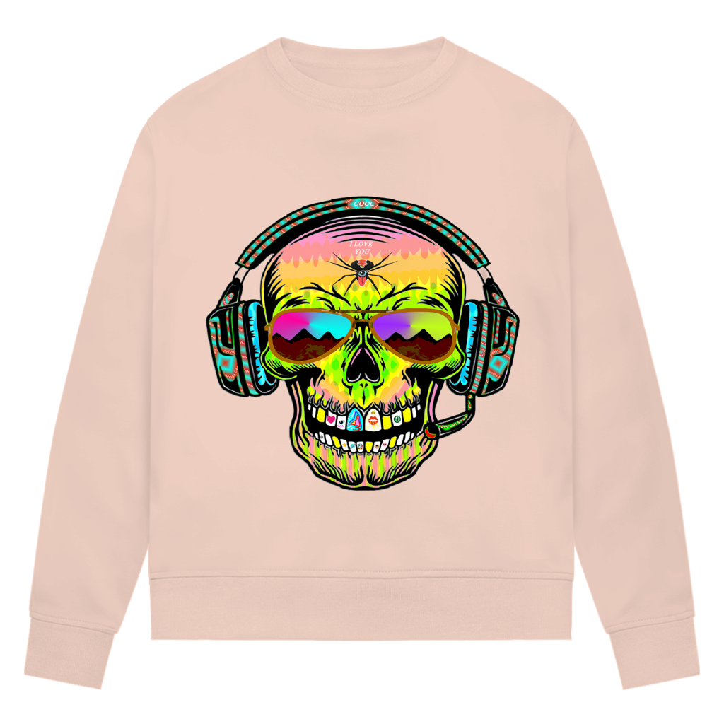 Damen Premium Bio Sweatshirt Skull Musik
