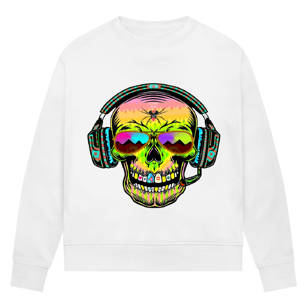 Damen Premium Bio Sweatshirt Skull Musik