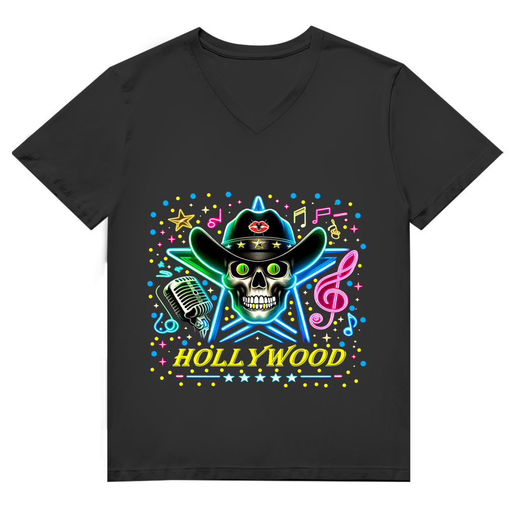 Herren Premium Bio V-Neck T-Shirt Superstar Skull Hollywood