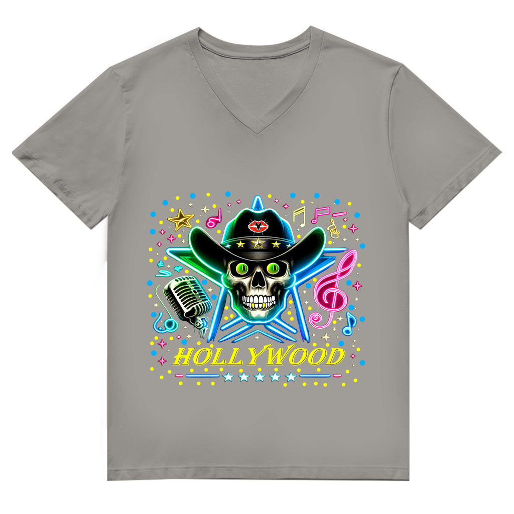 Herren Premium Bio V-Neck T-Shirt Superstar Skull Hollywood