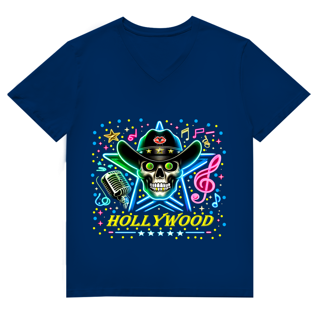 Herren Premium Bio V-Neck T-Shirt Superstar Skull Hollywood