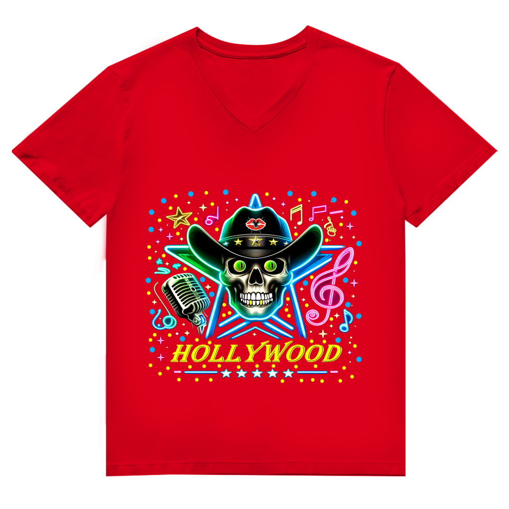 Herren Premium Bio V-Neck T-Shirt Superstar Skull Hollywood