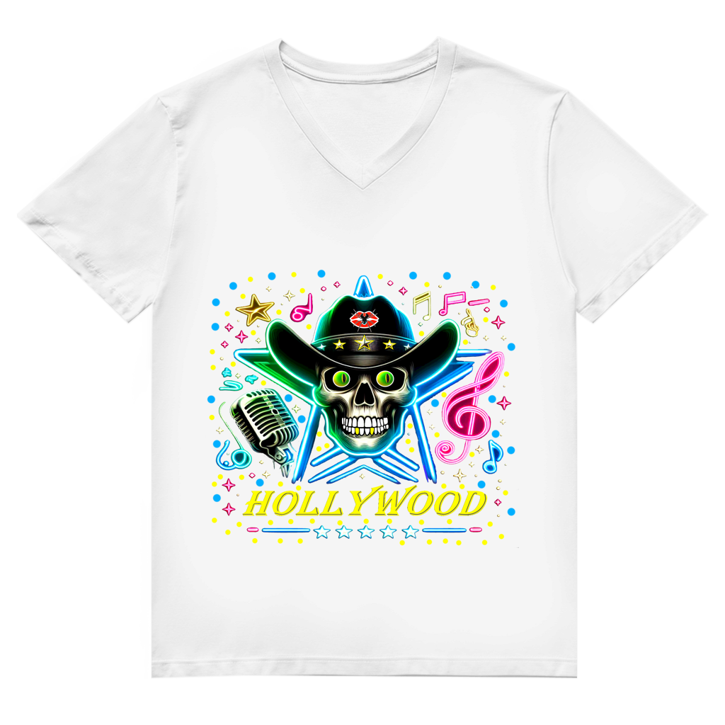 Herren Premium Bio V-Neck T-Shirt Superstar Skull Hollywood